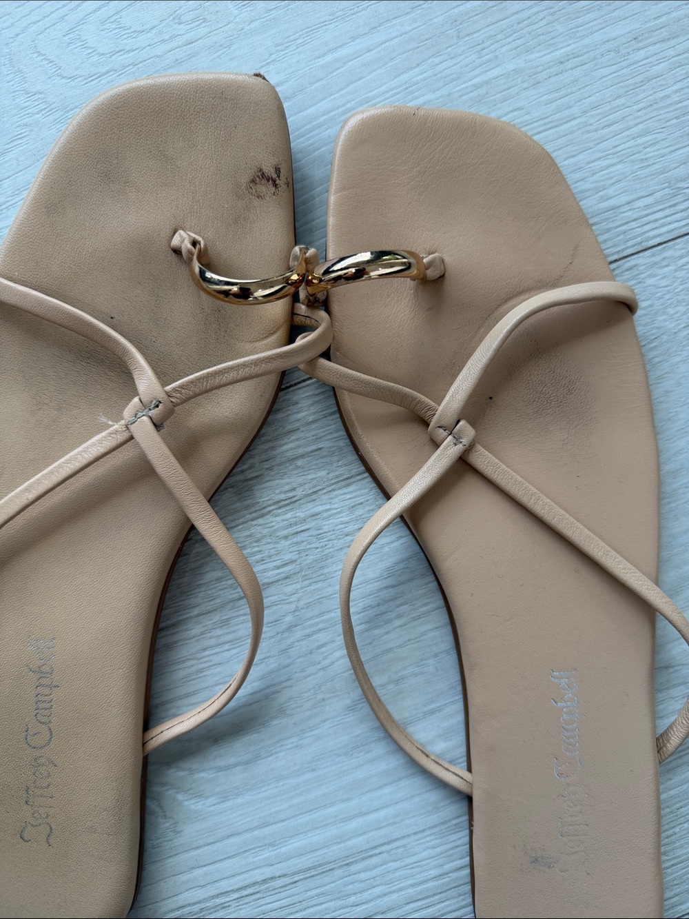 Jeffrey Campbell Beige Strappy Sandals with Gold Accent